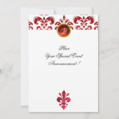 Invitation ANTIQUE FLEUR ROUGE DE LIS Damask Gem Monogramme (Dos)