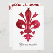 Invitation ANTIQUE FLEUR ROUGE DE LIS Damask Gem Monogramme (Devant / Derrière)
