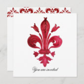 Invitation ANTIQUE FLEUR ROUGE DE LIS Damask Gem Monogramme (Devant / Derrière)