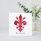 Invitation ANTIQUE FLEUR ROUGE DE LIS Damask Gem Monogramme (Debout devant)