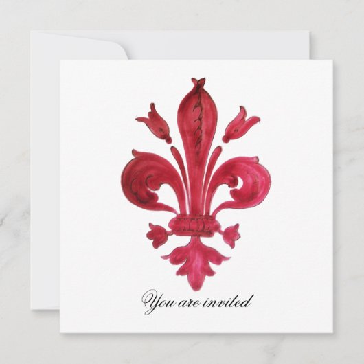 Invitation ANTIQUE FLEUR ROUGE DE LIS Damask Gem Monogramme (Devant)