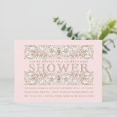 Invitation Antique Floral Ornements Baby shower Blush (Debout devant)