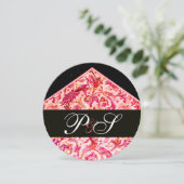 INVITATION ANTIQUE FLORENTIN ROSE NOIR FLORAL MONOGRAMME (Debout devant)