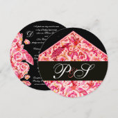 INVITATION ANTIQUE FLORENTIN ROSE NOIR FLORAL MONOGRAMME (Devant / Derrière)