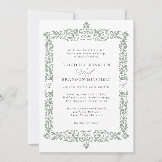 Invitation Antique frontière du XIXe siècle Vert (Devant)