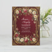 Invitation Antique Gilded Burgundy Floral Formal Wedding (Debout devant)