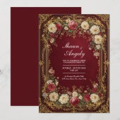 Invitation Antique Gilded Burgundy Floral Formal Wedding (Devant / Derrière)