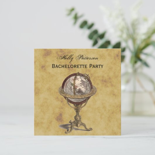 Invitation Antique Globe, Bachelorette BG SQ (Debout devant)