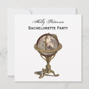 Invitation Antique Globe, Blanc BG SQ Bachelorette
