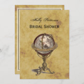 Invitation Antique Globe Distressed BG V Fête des mariées (Devant / Derrière)