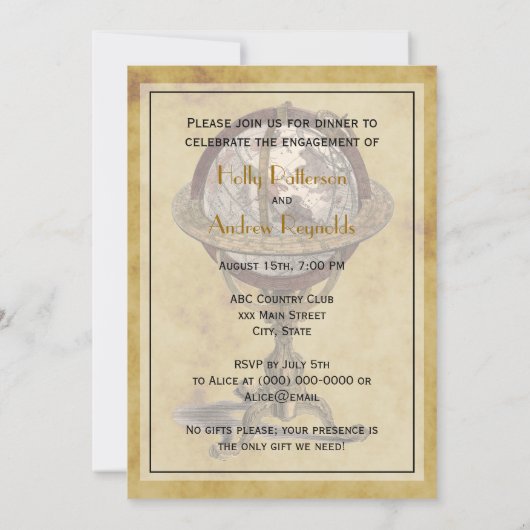 Invitation Antique Globe, Distressed BG V Fiançailles (Dos)