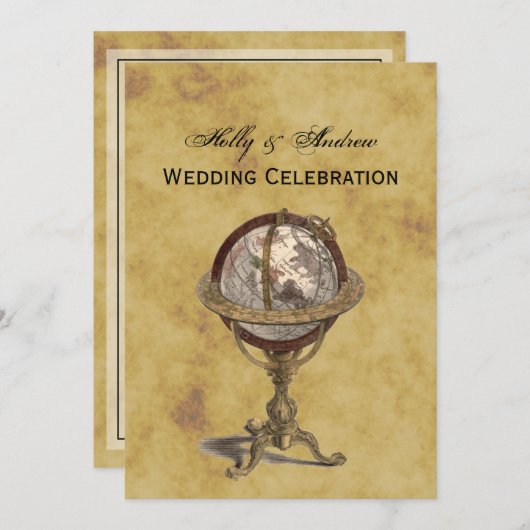 Invitation Antique Globe, Distressed BG V Mariage (Devant / Derrière)