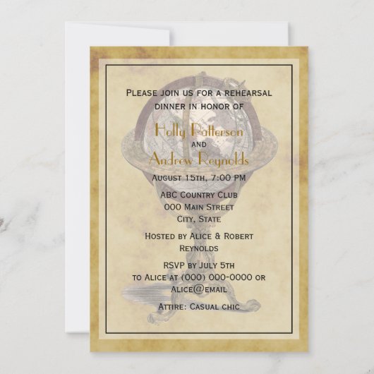 Invitation Antique Globe, Distressed BG V Répétition Din (Dos)