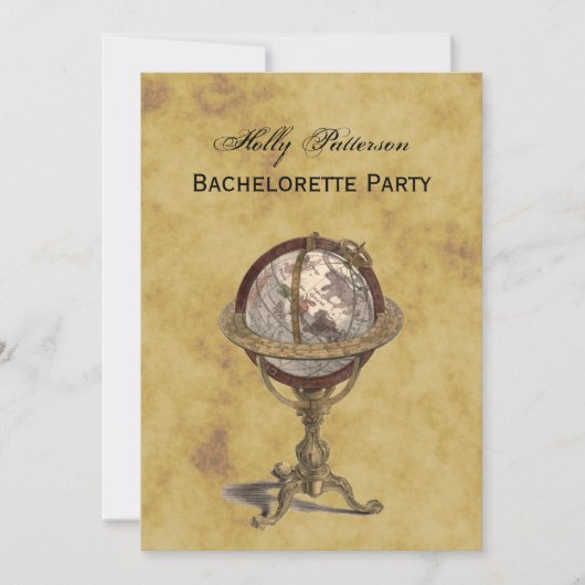 Invitation Antique Globe, Globe Perturbé V Bachelorette (Devant)