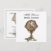 Invitation Antique Globe White BG SQ Fête des mariées (Devant / Derrière)