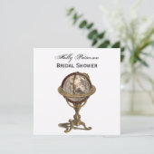 Invitation Antique Globe White BG SQ Fête des mariées (Debout devant)