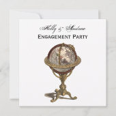 Invitation Antique Globe, White BG SQ Fiançailles (Devant)