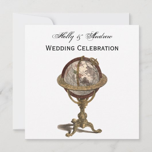 Invitation Antique Globe, White BG SQ Mariage (Devant)