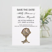Invitation Antique Globe, White BG V Enregistrer la date (Debout devant)