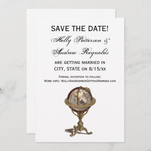 Invitation Antique Globe, White BG V Enregistrer la date (Devant / Derrière)