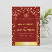 Invitation Antique Gold Arch Burgundy Islamic Wedding  (Debout devant)