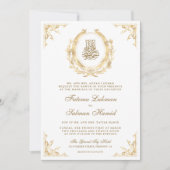 Invitation Antique Gold Crest Blanc Musulman Mariage (Devant)