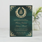 Invitation Antique Gold Crest Emerald Green Mariage musulman (Debout devant)