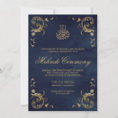 Invitation Antique Gold Frame Marine Bleu Islam Mehndi (Devant)