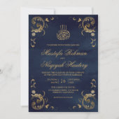 Invitation Antique Gold Frame Marine Bleu Mariage islamique (Devant)