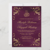 Invitation Antique Gold Frame Plum Purple Mariage islamique (Devant)