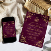 Invitation Antique Gold Frame Plum Purple Mariage islamique