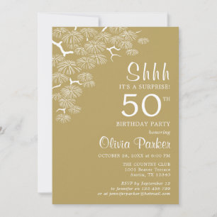 Invitation Antique Gold Pine Branch Surprise 50e anniversaire