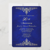 Invitation Antique Gold Victorian Blue Golden Anniversaire (Devant)