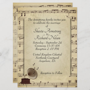 Invitation Antique Gramophone Musique Mariage Thème Invitatio