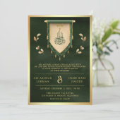 Invitation Antique Hunter Green Gold Scroll Mariage musulman (Debout devant)