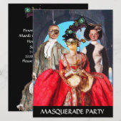 INVITATION ANTIQUE ITALIENNE PUPPETS MASQUERADE COSTUME PARTI (Devant / Derrière)