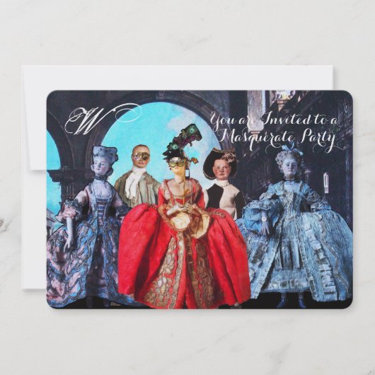 INVITATION ANTIQUE ITALIENNE PUPPETS MASQUERADE COSTUME PARTI (Devant)