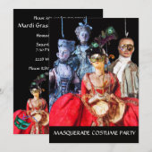 INVITATION ANTIQUE ITALIENNE PUPPETS MASQUERADE COSTUME PARTI (Devant / Derrière)