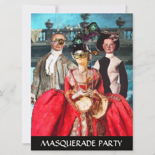 INVITATION ANTIQUE ITALIENNE PUPPETS MASQUERADE COSTUME PARTI (Devant)