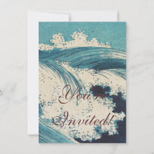 Invitation Antique Japonais Bleu Vagues Océan Imprimer