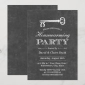 Invitation Antique Key Chalkboard Fête de réchauffement domes (Devant / Derrière)