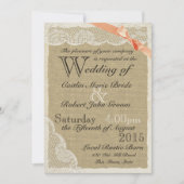 Invitation Antique Lace Coral Bow Mariage campagnard (Devant)