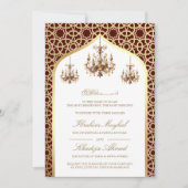 Invitation Antique lustre Bourgogne or Mariage musulman (Devant)