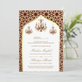 Invitation Antique lustre Bourgogne or Mariage musulman (Debout devant)