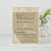 Invitation Antique Mariage campagnard en dentelle blanche (Debout devant)