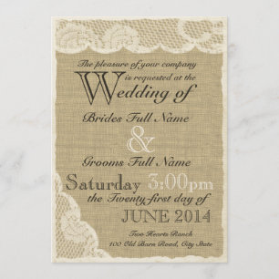 Invitation Antique Mariage campagnard en dentelle blanche