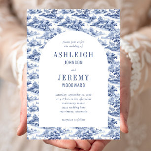 Invitation Antique Marine Bleu Arc Blanc Mariage