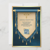 Invitation Antique Ocean Blue Gold Scroll Mariage musulman (Dos)