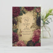 Invitation Antique or Baroque et Bourgogne Dahlia Romance (Debout devant)