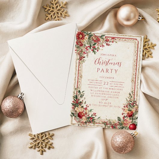Invitation Antique Red Berry Baroque Christmas